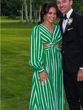 Green stripe cut out dress